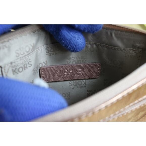 MICHAEL KORS Clutch Wristlet Rose Gold Monogram Logo Mirror Metallic Zip - Picture 9 of 14